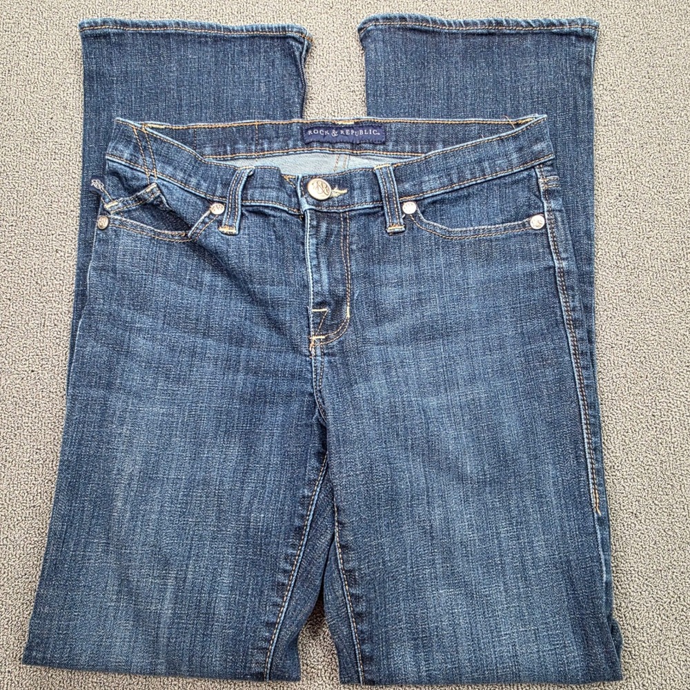 Rock & Republic Kasandra Bootcut‎ Jeans Dark Wash Rhinestone Pockets 10M